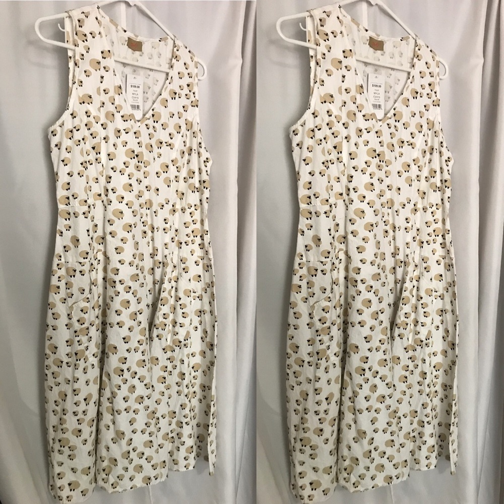 Sheep print cotton dress with pockets size M